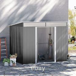 Outsunny Garden Shed Outdoor Storage Tool Organizer with Double Sliding Door Grey