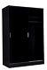 Reflect 2 Door Bedroom Plain Sliding Wardrobe In Gloss Black / Black Oak New