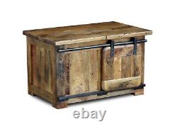 Raipur Solid Natural Mango Wood Sliding Door Coffee Table Storage Box