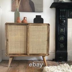 Rattan Cabinet sideboard curved sliding doors natural Scandi Rustic drinks store