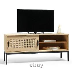 Rattan TV Unit Cabinet Stand Wood Effect 1 Door Storage & 3 Shelves VonHaus