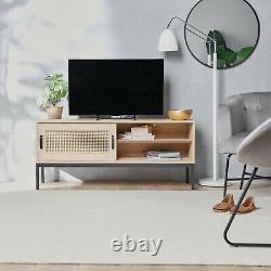 Rattan TV Unit Cabinet Stand Wood Effect 1 Door Storage & 3 Shelves VonHaus