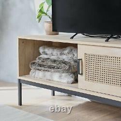 Rattan TV Unit Cabinet Stand Wood Effect 1 Door Storage & 3 Shelves VonHaus