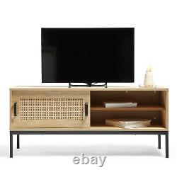 Rattan TV Unit Cabinet Stand Wood Effect 1 Door Storage & 3 Shelves VonHaus