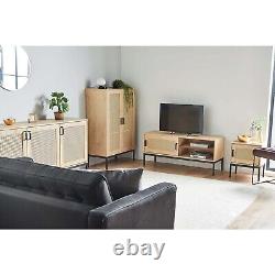 Rattan TV Unit Cabinet Stand Wood Effect 1 Door Storage & 3 Shelves VonHaus