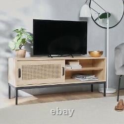 Rattan TV Unit Cabinet Stand Wood Effect 1 Door Storage & 3 Shelves VonHaus