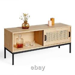 Rattan TV Unit Cabinet Stand Wood Effect 1 Door Storage & 3 Shelves VonHaus