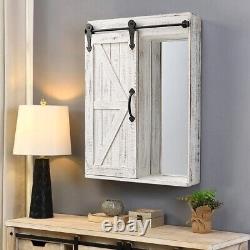 Rustic Wall Mirror Cabinet Farmhouse Wooden Sliding Barn Door Storage Cupboard