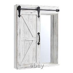 Rustic Wall Mirror Cabinet Farmhouse Wooden Sliding Barn Door Storage Cupboard