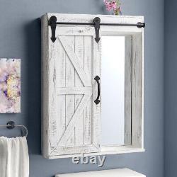 Rustic Wooden Wall Mounted Cabinet Storage Cupboard with Mirror & Sliding Door
