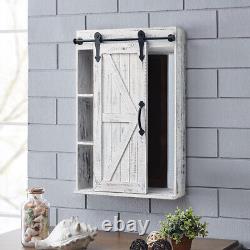 Rustic Wooden Wall Mounted Cabinet Storage Cupboard with Mirror & Sliding Door