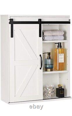 Rustown Farmhouse Wood Wall Storage Bathroom Cabinet with Sliding Barn Door White