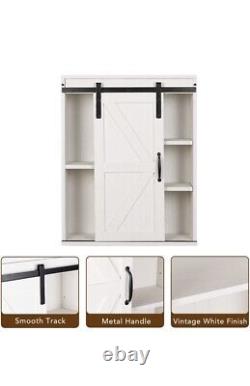 Rustown Farmhouse Wood Wall Storage Bathroom Cabinet with Sliding Barn Door White