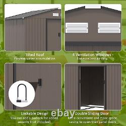 Shed Outdoor Storage Outsunny 9 X 6FT Garden Sliding Door Galvanised Metal Brown