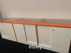 Shop Counters 3 Units Sliding Doors Lockable White And Orange Counters Set