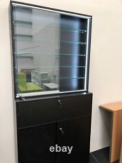 Shop counter Led lights glass shelves GLASS SLIDING DOORS LOCKABLE DISPLAY