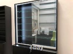 Shop counter Led lights glass shelves GLASS SLIDING DOORS LOCKABLE DISPLAY