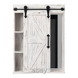 Sliding Door Wall Cabinet Storage Cupboard with Mirror Wooden Shelves Vertical