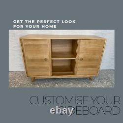 Solid Wood Sideboard/Display Cabinet. Open Shelf Storage & Sliding Doors. Scandi