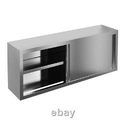 Stainless Steel Wall Hanging Cabinet Sliding Doors Adjustable Shelf Storage Unit