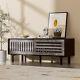 Tv Unit Cabinet Media Console Table Stand With Sliding Door Wooden Storage Chest