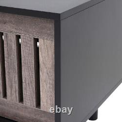 TV Unit with Slatted Sliding Doors Living Room Storage Cabinet Shelf Chest Table