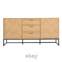 V-Zigzag Wooden Oak Sideboard TV Unit Buffet Cabinet Cupboard 3 Drawers 2 Doors
