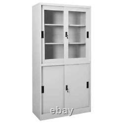 VidaXL Office Cabinet with Sliding Door Light Grey 90x40x180 cm Steel Furniture