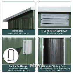 Walk-in Garden Shed Sliding Door Foundation Steel Tool Equipment Storage Green