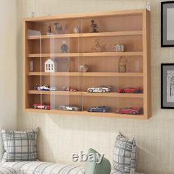 Wood Storage Cabinet Wall Mounted Cupboard Rustic Car Models Display Shelf Unit