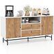 Wooden Buffet Cabinet Storage Sideboard Bar Station With Sliding Tambour Doors