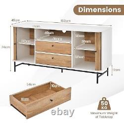 Wooden Buffet Cabinet Storage Sideboard Bar Station with Sliding Tambour Doors