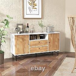 Wooden Buffet Cabinet Storage Sideboard Bar Station with Sliding Tambour Doors