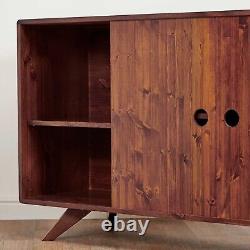 Wooden Sideboard Display Cabinet Open Shelf Storage 2-Doors Mid Century Scandi