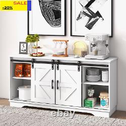 Wooden Sideboard Kitchen Cabinet Storage Cupboard with 2 Sliding Barn Doors TV S