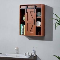 YOFE Storage Cabinet 27.6 Wall-Mount 5-Tier Shelf + Sliding Door Wood Espresso