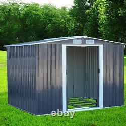 Abri de jardin Apex 8X8ft pour outils de jardinage, VTT, porte coulissante, ventilation et base