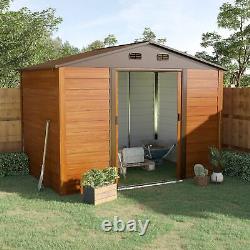 Abri de jardin Outsunny 9 x 6 pieds Effet bois Rangement d'outils Porte coulissante Grain de bois