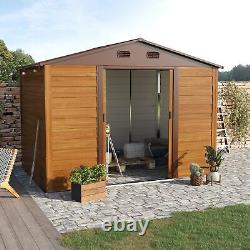 Abri de jardin Outsunny 9 x 6 pieds Effet bois Rangement d'outils Porte coulissante Grain de bois