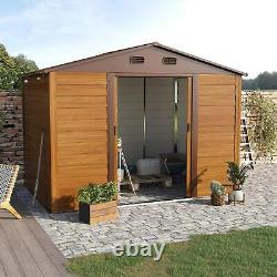 Abri de jardin Outsunny 9 x 6ft en imitation bois avec porte coulissante et grain de bois