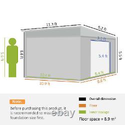 Abri de jardin en acier Outsunny 11,3x9,2ft avec portes coulissantes et 2 évents, gris