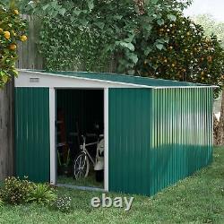 Abri de jardin en acier Outsunny 11,3x9,2ft avec portes coulissantes et 2 évents, vert