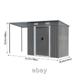 Abri de jardin en métal 6.5x4ft Maison de rangement extérieure avec abri ouvert et double porte coulissante