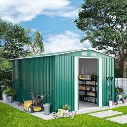 Abri de jardin en métal de 6X4 pieds avec toit, boîte à outils et porte coulissante avec base gratuite