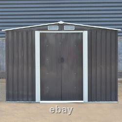 Abri de jardin extérieur de rangement 10FT x 9FT avec 2 portes coulissantes en métal galvanisé avec base