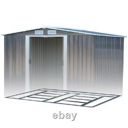 Abri de jardin extérieur de rangement 10FT x 9FT avec 2 portes coulissantes en métal galvanisé avec base