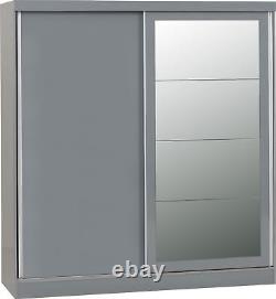 Armoire à portes coulissantes double 2 portes armoire de rangement placard Nevada Gris/Chêne clair