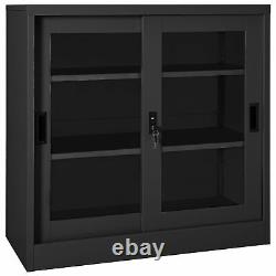 Armoire à portes coulissantes en acier compact anthracite avec solution de rangement P7D6