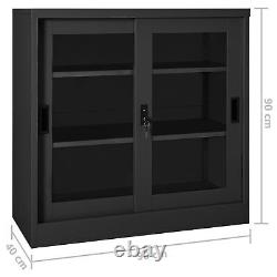 Armoire à portes coulissantes en acier compact anthracite avec solution de rangement P7D6