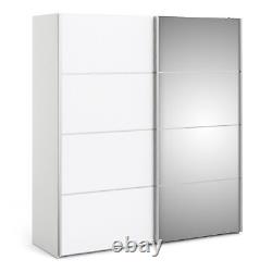 Armoire coulissante blanche à portes miroir à 2 étagères 180cm de rangement pour vêtements Fowler